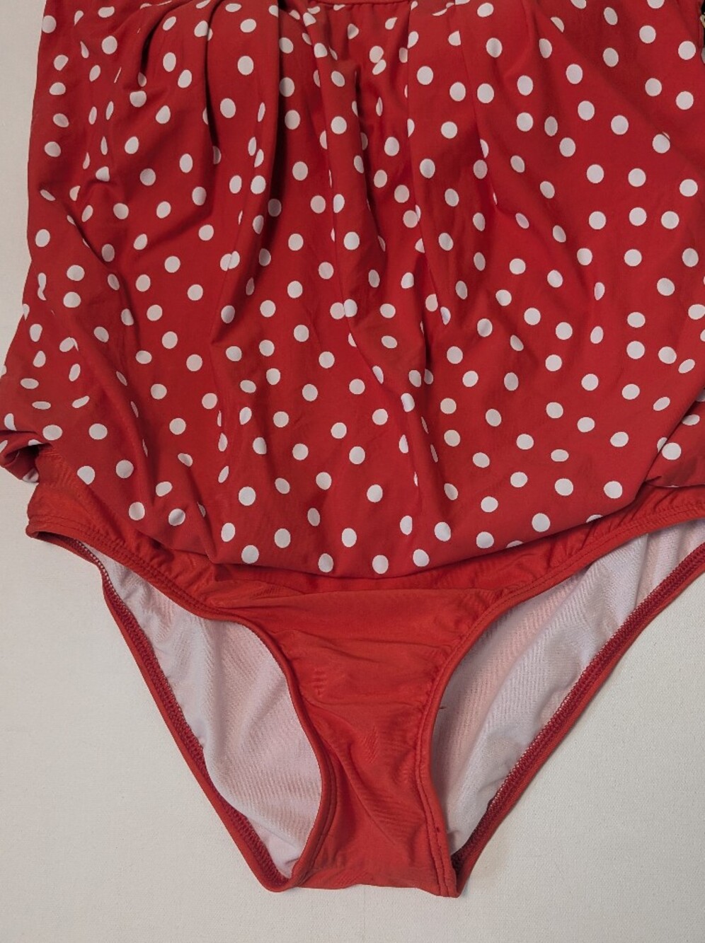 Athena Women Strapless Bandeau One Piece Swimsuit Red White Polka Dot Sz 10 New - Picture 3 of 13